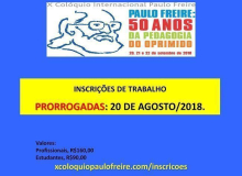 Prorrogada inscrição de trabalho: X Colóquio Internacional Paulo Freire